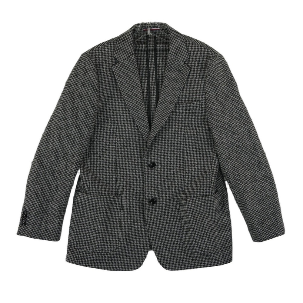Tommy Hilfiger Blazer Men's Size 40R Gray Houndstooth Wool Bld Sport Coat Jacket